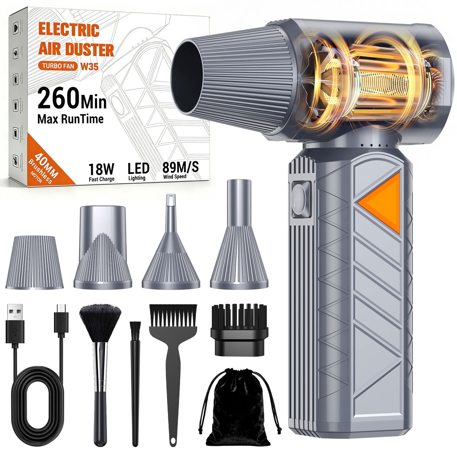BOBYE Compressed Air Duster, 350W High-Powered Electric Air Duster with 180,000 RPM, Extended Runtime, 10000 mAh Battery, Mini Blower & Air Duster Rechargeable for Keyboard, PC, Car, Home, Outdoor