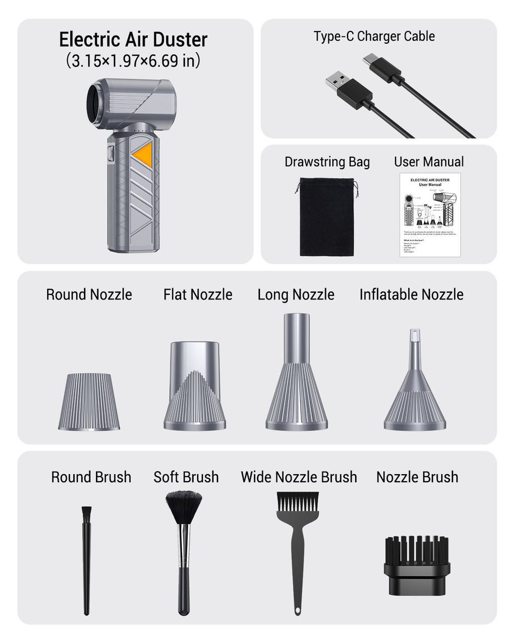 BOBYE Compressed Air Duster, 350W High-Powered Electric Air Duster with 180,000 RPM, Extended Runtime, 10000 mAh Battery, Mini Blower & Air Duster Rechargeable for Keyboard, PC, Car, Home, Outdoor