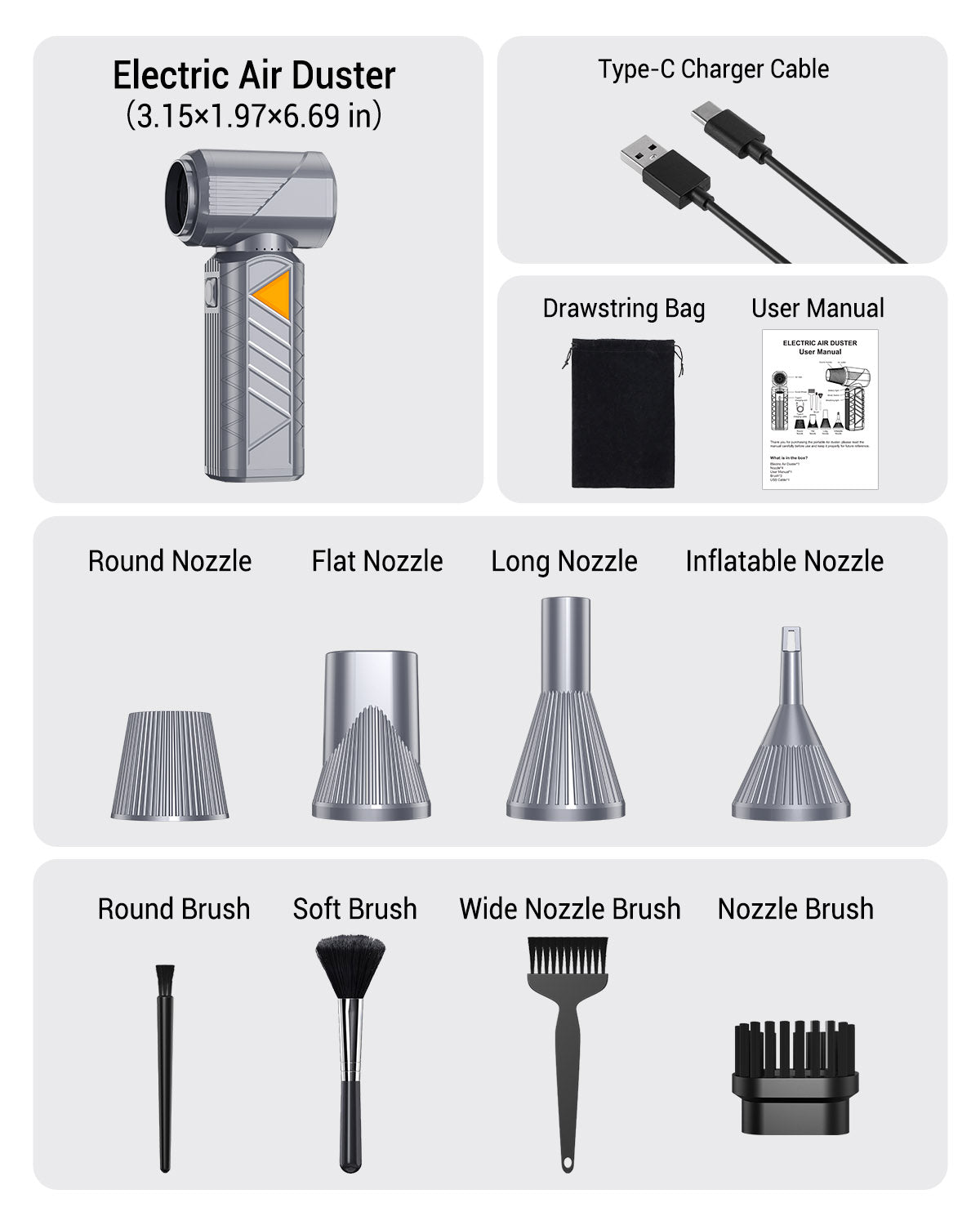 BOBYE Compressed Air Duster, 350W High-Powered Electric Air Duster with 180,000 RPM, Extended Runtime, 10000 mAh Battery, Mini Blower & Air Duster Rechargeable for Keyboard, PC, Car, Home, Outdoor